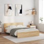 Estructura de cama cabecero y luces LED roble Sonoma 160x200 cm de , Camas y somieres - Ref: Foro24-3207597, Precio: 157,48 €...