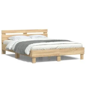 Estructura de cama cabecero y luces LED roble Sonoma 140x190 cm de , Camas y somieres - Ref: Foro24-3207562, Precio: 158,29 €...