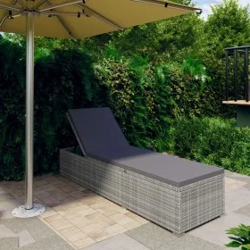 Tumbona con cojín de ratán sintético gris de vidaXL, Tumbonas - Ref: Foro24-46220, Precio: 170,72 €, Descuento: %