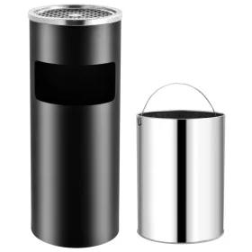 Papelera con cenicero de acero negro 30 L de vidaXL, Cubos de la basura y papeleras - Ref: Foro24-51088, Precio: 81,71 €, Des...