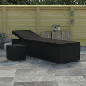 Tumbona de jardín con cojín y mesita ratán sintético negro de vidaXL, Tumbonas - Ref: Foro24-46228, Precio: 163,12 €, Descuen...
