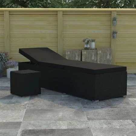 Tumbona de jardín con cojín y mesita ratán sintético negro de vidaXL, Tumbonas - Ref: Foro24-46228, Precio: 160,28 €, Descuen...