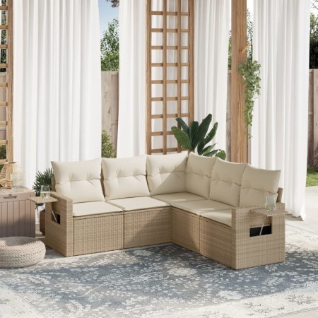 Juego de sofás jardín con cojines 5 pzas ratán sintético beige de , Conjuntos de jardín - Ref: Foro24-3252485, Precio: 401,89...