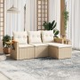 Juego de sofás jardín con cojines 4 pzas ratán sintético beige de , Conjuntos de jardín - Ref: Foro24-3259146, Precio: 317,29...