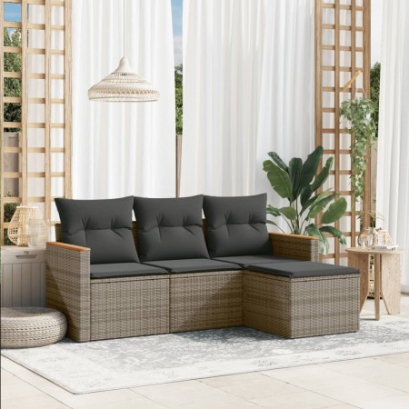 Set de sofás de jardín 4 pzas y cojines ratán sintético gris de , Conjuntos de jardín - Ref: Foro24-3258308, Precio: 247,25 €...
