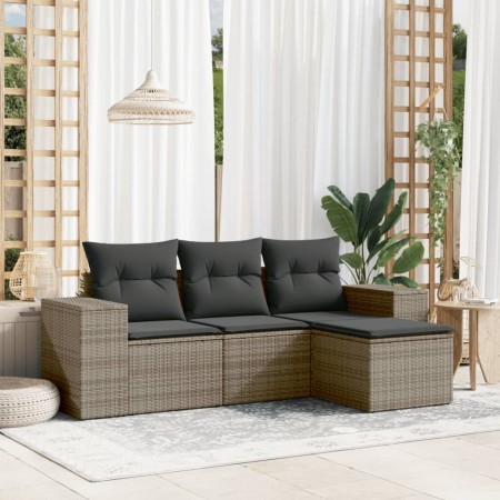 Set de sofás de jardín 4 pzas y cojines ratán sintético gris de , Conjuntos de jardín - Ref: Foro24-3254807, Precio: 272,44 €...