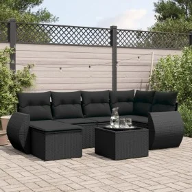 Set de comedor de jardín 7 pzas y cojines ratán sintético negro de , Sofás modulares de exterior - Ref: Foro24-3221664, Preci...