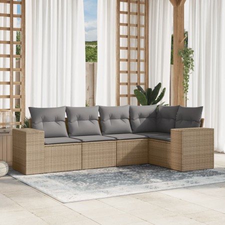 Juego de sofás jardín con cojines 5 pzas ratán sintético beige de , Conjuntos de jardín - Ref: Foro24-3254866, Precio: 372,84...