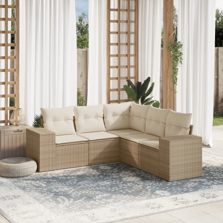 Juego de sofás jardín con cojines 5 pzas ratán sintético beige de , Conjuntos de jardín - Ref: Foro24-3254885, Precio: 408,53...