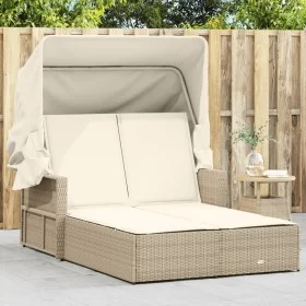 Doppelte Sonnenliege mit Verdeck und beigen synthetischen Rattankissen von , Liegen - Ref: Foro24-365810, Preis: 347,67 €, Ra...