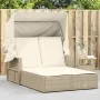 Doppelte Sonnenliege mit Verdeck und beigen synthetischen Rattankissen von , Liegen - Ref: Foro24-365810, Preis: 347,67 €, Ra...