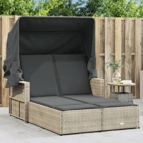 Double sun lounger with hood and light gray synthetic rattan cushions by , Loungers - Ref: Foro24-365812, Price: 357,36 €, Di...