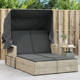Tumbona doble con capota y cojines ratán sintético gris claro de , Tumbonas - Ref: Foro24-365812, Precio: 336,05 €, Descuento: %
