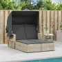 Double sun lounger with hood and light gray synthetic rattan cushions by , Loungers - Ref: Foro24-365812, Price: 357,36 €, Di...