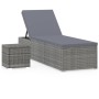 Tumbona con cojín y mesita de ratán sintético gris de vidaXL, Tumbonas - Ref: Foro24-46227, Precio: 154,08 €, Descuento: %