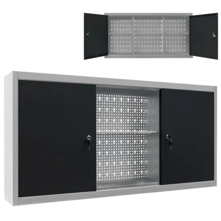 Armario de herramientas de pared industrial metal gris y negro de vidaXL, Armarios para herramientas - Ref: Foro24-145366, Pr...