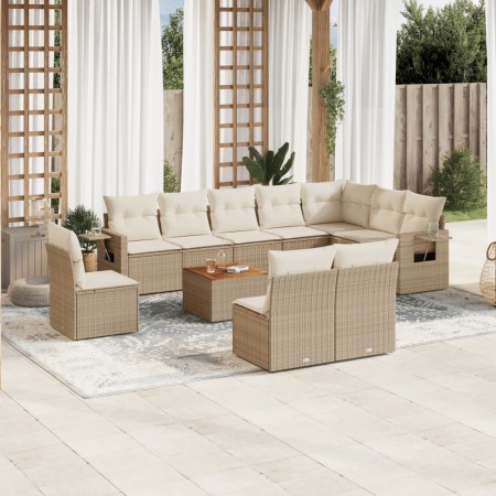 Set de sofás de jardín 11pzas con cojines ratán sintético beige de , Conjuntos de jardín - Ref: Foro24-3256947, Precio: 716,9...