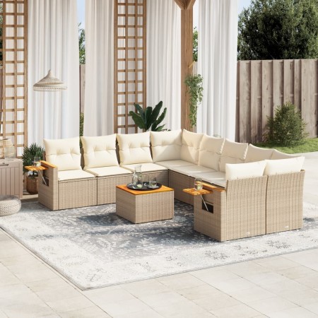 Set de sofás de jardín 9 pzas con cojines ratán sintético beige de , Conjuntos de jardín - Ref: Foro24-3259069, Precio: 655,9...