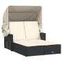 Tumbona doble con capota y cojines ratán sintético negro de , Tumbonas - Ref: Foro24-365806, Precio: 281,81 €, Descuento: %