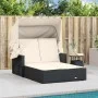 Double sun lounger with hood and black synthetic rattan cushions by , Loungers - Ref: Foro24-365806, Price: 323,41 €, Discoun...