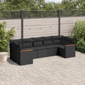 Set de comedor de jardín 7 pzas y cojines ratán sintético negro de , Conjuntos de jardín - Ref: Foro24-3258667, Precio: 473,5...