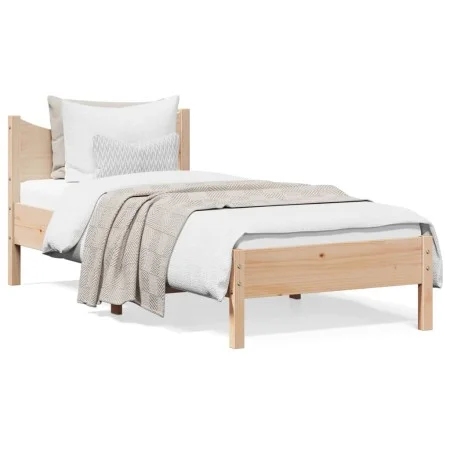 Solid pine wood bed frame 75x190 cm by , Beds and slatted bases - Ref: Foro24-844757, Price: 71,77 €, Discount: %