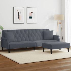 Sofá cama 2 plazas y almohadas taburete terciopelo gris oscuro en Sofás | Comprar online en Foru.es