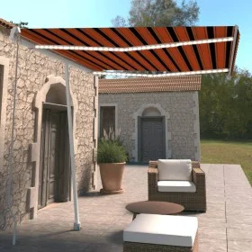 Toldo manual retráctil con luz LED naranja y marrón 300x250 cm de , Toldos - Ref: Foro24-3069505, Precio: 376,60 €, Descuento: %