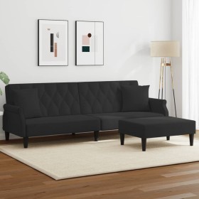 Sofá cama de 2 plazas con almohadas y taburete terciopelo negro en Sofás | Comprar online en Foru.es