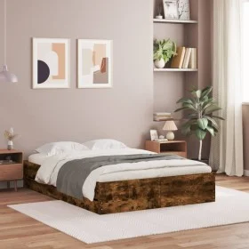 Cama con cajones madera de ingeniería roble ahumado 135x190 cm de , Camas y somieres - Ref: Foro24-3207312, Precio: 178,74 €,...