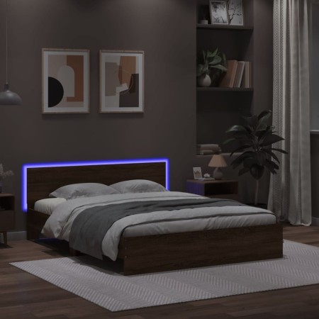 Estructura de cama cabecero y luces LED marrón roble 160x200 cm de , Camas y somieres - Ref: Foro24-3207601, Precio: 202,87 €...