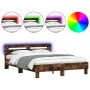 Estructura de cama cabecero y luces LED roble ahumado 140x190cm de , Camas y somieres - Ref: Foro24-3207564, Precio: 182,82 €...