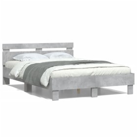 Estructura de cama cabecero y luces LED gris hormigón 135x190cm de , Camas y somieres - Ref: Foro24-3207570, Precio: 156,07 €...