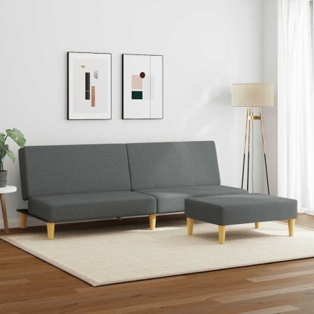 Sofá cama de 2 plazas con taburete tela gris oscuro en Sofás | Comprar online en Foru.es
