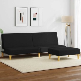 Sofá cama de 2 plazas con taburete tela negro en Sofás | Comprar online en Foru.es