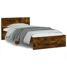 Estructura de cama cabecero luces LED roble ahumado 100x200 cm de , Camas y somieres - Ref: Foro24-838803, Precio: 119,98 €, ...