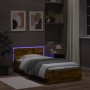 Estructura de cama cabecero luces LED roble ahumado 100x200 cm de , Camas y somieres - Ref: Foro24-838803, Precio: 122,28 €, ...