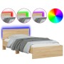 Estructura de cama cabecero luces LED roble Sonoma 100x200 cm de , Camas y somieres - Ref: Foro24-838801, Precio: 123,08 €, D...