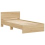 Estructura de cama cabecero luces LED roble Sonoma 100x200 cm de , Camas y somieres - Ref: Foro24-838801, Precio: 123,08 €, D...