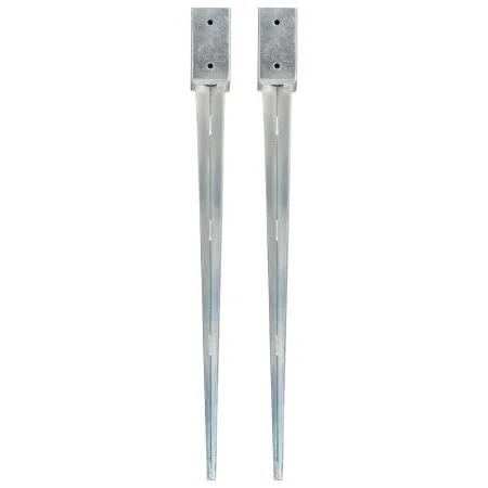 Picas de tierra 2 uds acero galvanizado plateado 7x7x90 cm de vidaXL, Puntas para anclaje en el suelo - Ref: Foro24-145404, P...