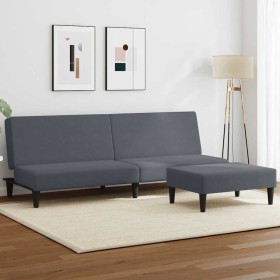Sofá cama de 2 plazas con taburete terciopelo gris oscuro en Sofás | Comprar online en Foru.es