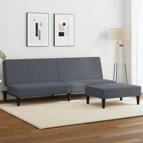 Sofá cama de 2 plazas con taburete terciopelo gris oscuro en Sofás | Comprar online en Foru.es