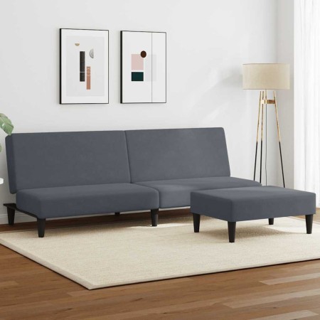 Sofá cama de 2 plazas con taburete terciopelo gris oscuro en Sofás | Comprar online en Foru.es