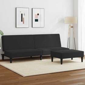 Sofá cama de 2 plazas con taburete terciopelo negro en Sofás | Comprar online en Foru.es