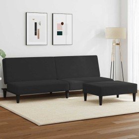 Sofá cama de 2 plazas con taburete terciopelo negro en Sofás | Comprar online en Foru.es