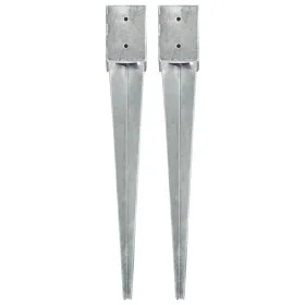 Picas de tierra 2 uds acero galvanizado plateado 10x10x76 cm de vidaXL, Puntas para anclaje en el suelo - Ref: Foro24-145419,...
