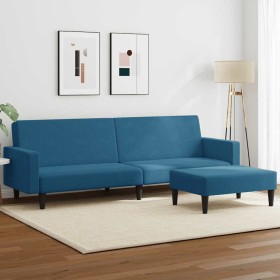 Sofá cama de 2 plazas con taburete terciopelo azul en Sofás | Comprar online en Foru.es