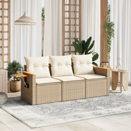 Juego de sofás de jardín con cojines beige 3 pzas ratán PE de , Conjuntos de jardín - Ref: Foro24-3258999, Precio: 260,40 €, ...