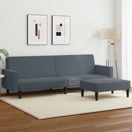 Sofá cama de 2 plazas con taburete terciopelo gris oscuro en Sofás | Comprar online en Foru.es