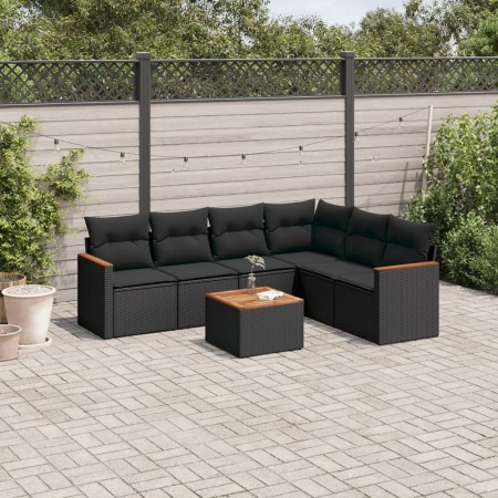 Set de comedor de jardín 7 pzas y cojines ratán sintético negro de , Conjuntos de jardín - Ref: Foro24-3258408, Precio: 470,7...